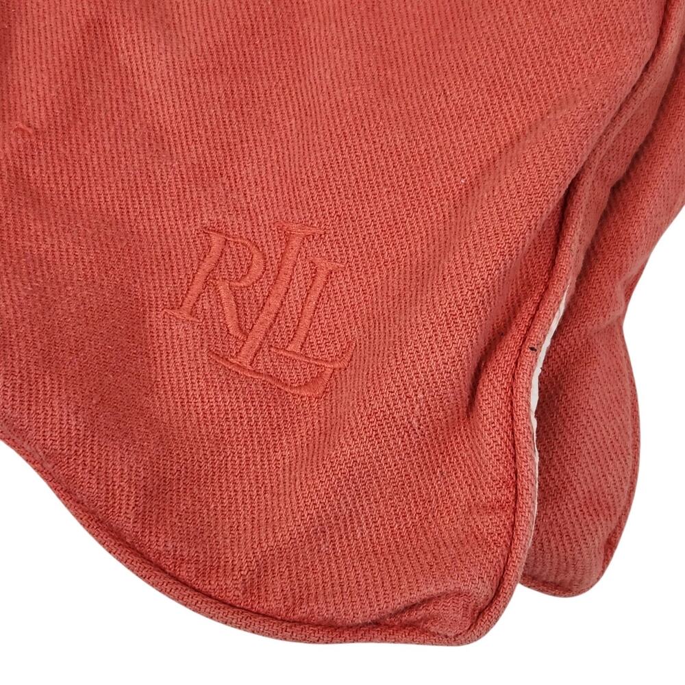 RALPH LAUREN ORANGE CANVAS PILLOW COVER EMBROIDERED LOGO INDOOR OUTDOOR 16 X 13